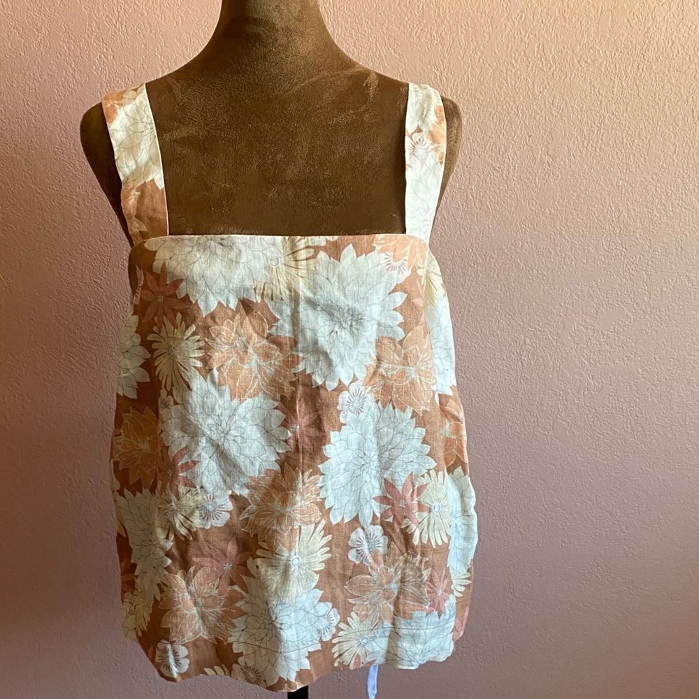 FAHERTY Peach Floral Linen Square-Neck Tank - Picture 3 of 11